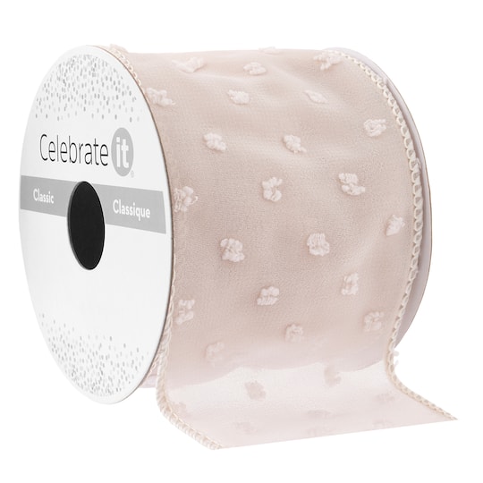 Celebrate It; 2.5" x 3yd. Crinkle Chiffon Wired Pom Pom Dot Ribbon by Celebrate It® Classic; Category:Decorative Ribbon; Image:1